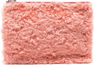 Miu Miu zip-top shearling clutch bag - women - Wool - One Size - Pink