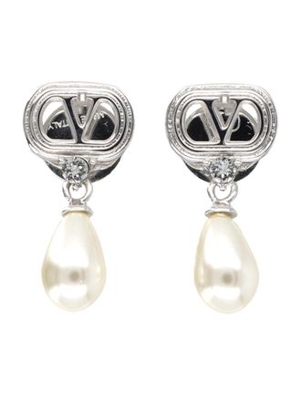 Valentino Garavani Silver VLogo Pearl Drop Earrings