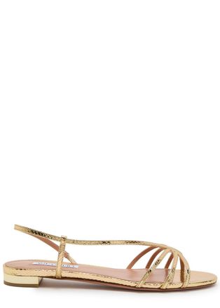 Aquazzura Aquazzura Talk To Me Snake-effect Metallic Leather Sandals - Gold - 40 (IT40 / UK7)