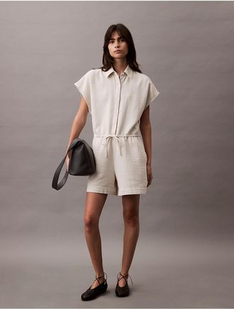 Calvin Klein Jeans Calvin Klein Womens Cotton Viscose Gauze Romper - White - XS