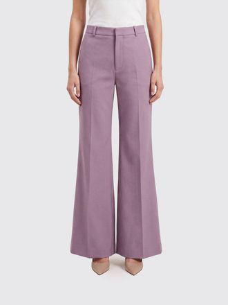 Chlo&eacute; Wide-Leg Pleated Cotton Trousers with Mid-Rise Waist