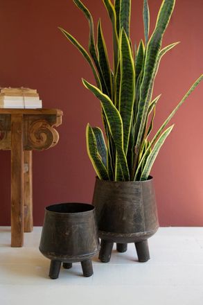 Kalalou Set Of Two Hand - Hammered Iron Planters With Legs