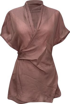 Rick Owens gedrapeerde wafelgebreide wikkelblouse in roze viscose