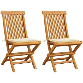 vidaXL Sillas De Jard&iacute;n 2 Unidades Con Cojines Crema Madera De Teca Vidaxl