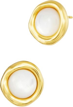 Savvy Cie Jewels GOLD PLATED OVER BRASS MOTHERS OF PEARLS CABACHON STUD
