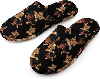 Generic Japanese Cat Holding Fish Flannel Mens Slip-on Slippers Winter Warm House Shoes with Rubber Sole for Home Hotel