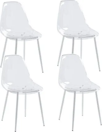 Mathi Design Paquete de 4 sillas transparentes con patas de acero
