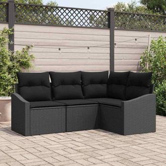 vidaXL Conjunto De Sof&aacute; De Jard&iacute;n 4 Pcs Negro Polirat&aacute;n Vidaxl