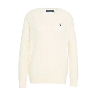 Polo Ralph Lauren Cable-Knit Crewneck Sweater - Dames - Ronde hals truien - Wit - L - Wol - Truien & Vesten