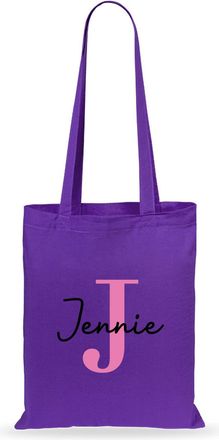 eBuy GB Personalised Tote Bag, Custom Alphabet Cotton Shopper with Initial & Name, Birthday Gift Bag, Goodie Bag, Kids Party Bags, Bag For Life, Reusable Bag 