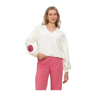 Ydence Ydence - Sweater Strawberry - Dames - Sweatshirts & Hoodies - Wit - Maat: XL Katoen