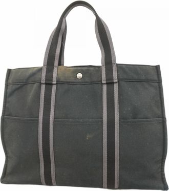 Herm&egrave;s Black Canvas Tote Bag (Pre-Owned)