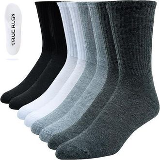 True Religion 8 Pairs Premium Athletic Crew Socks in Black/grey/blue at Nordstrom