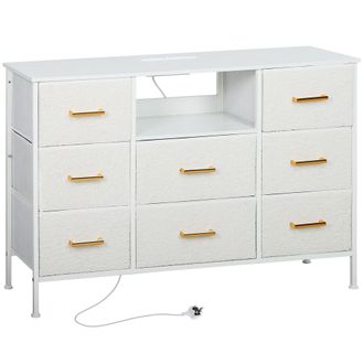 HOMCOM Boucle Chest of Drawers - 2 USB & 2 AC Ports - 8 Drawers Dresser | TJ Hughes