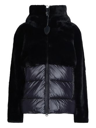 Blauer Jack met vlakken van imitatiebont - Zwart