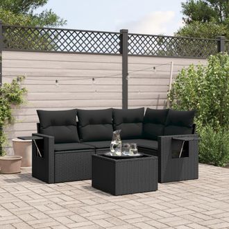 vidaXL Vidaxl - Set De Muebles De Jard&iacute;n 5 Pzas Y Cojines Rat&aacute;n Sint&eacute;tico Negro