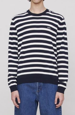 A.P.C. Matthias Stripe Wool Sweater in Dark Navy /Ecru at Nordstrom, Size Xx-Large