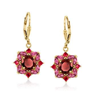Ross-Simons Garnet and Rhodolite Garnet Drop Earrings in 18kt Gold Over Sterling