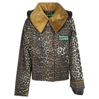 Barbour Light Jackets, female, Brown, Size: 2XS Leopard Print Waxed Anorak