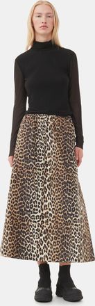 Ganni Mixed Leopard Printed Elasticated Maxi Skirt - Size 8/10 Organic Cotton