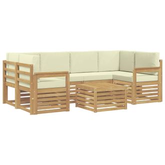 vidaXL Conjunto De Sof&aacute;s De Exterior 7 Pcs Blanco Y Crema Poli&eacute;ster Vidaxl