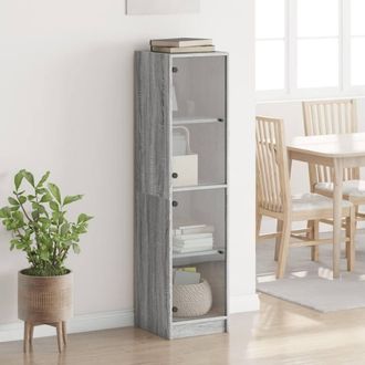 Berkfield Home Highboard with Glass Doors Grey Sonoma 35x37x142 cm | Size: 35 x 37 x 142 cm