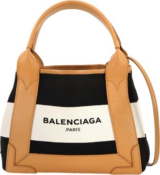 Balenciaga Beige Black White Leather Canvas Shoulder Bag Tote Bag (Pre-Owned)