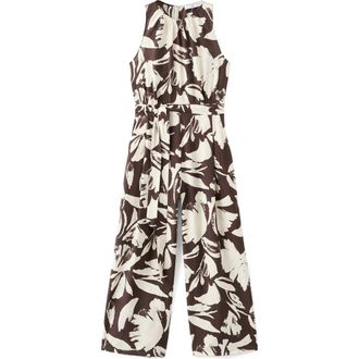 Mango Wide Leg Floral Crop Jumpsuit in Chocolate at Nordstrom, Size X-Small
