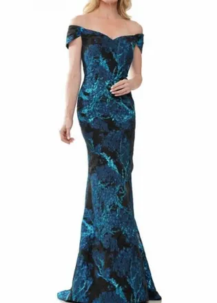 Colors Dress Off-Shoulder Mermaid Evening Gown In Blue/black