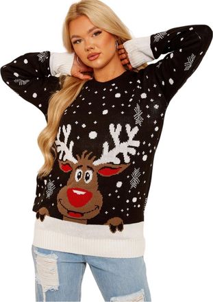 Janisramone Christmas Jumpers for Women UK, Reindeer Knitted Ladies Jumpers, Festive Crew Neck Funny Womens Christmas Jumper 2025, Unisex Long Sleeve Novelty Knit