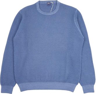 Fedeli Round-neck Knitwear, male, Blue, Size: 2XL Round-neck Knitwear