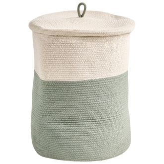 Beliani Cesta De Algod&oacute;n 52 Cm Patr&oacute;n A Rayas Tapa Accesorio Boho Beige/verde Silopi