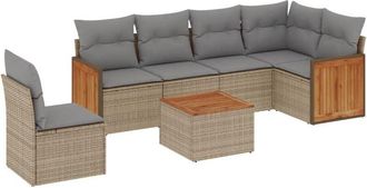 vidaXL Vidaxl - Set Sof&aacute;s De Jard&iacute;n 7 Piezas Y Cojines Rat&aacute;n Sint&eacute;tico Beige