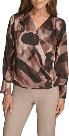 DKNY Floral Satin Surplice Top in Nolita Mul at Nordstrom, Size X-Large