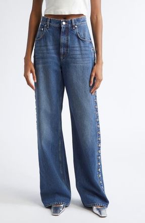 Stella McCartney Side Button Wide Leg Jeans in Dark Blue at Nordstrom, Size 30