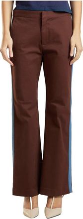Cynthia Rowley Riley Side Stripe Cropped Flare Pants - Dames - Wijde Broeken - Bruin - M - Katoen - Broeken