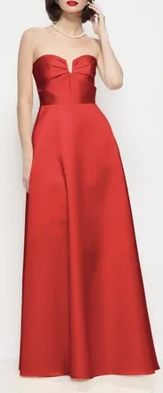 The Dessy Group Veronica Strapless Satin Gown in Poppy Red at Nordstrom, Size 10