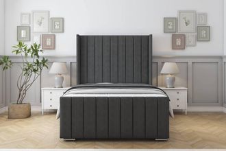 Sloomy Melbourne Dumfries Bed Frame With 50 Upholstered Wingback Headboard in Dark Grey | Size: Small Single