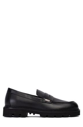 Collegium Lug Sole Penny Loafer in Nero Leather at Nordstrom, Size 14Us