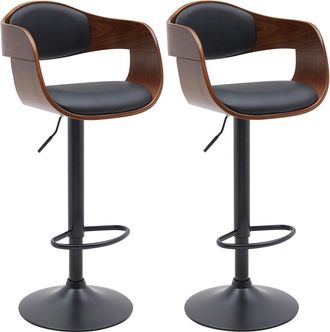 Clp Set de 2 taburetes de bar giratorio en simil cuero nogal/negro