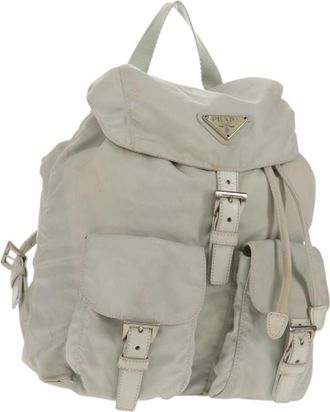 Prada Double Pocket Backpack Chain Shoulder Bag Re-Nylon Gray Nylon Backpack Bag (Pre-Owned)
