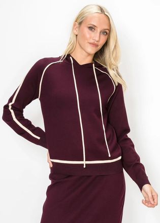 YAL New York Contrast Trim Knit Hoodie Sweater