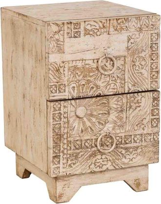 Wanderlust Deco Mesita de madera artesanal beige 37x40x56h cm