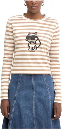 Karl Lagerfeld Ikon Stripe Long-Sleeved T-Shirt - Dames - Longsleeves - Veelkleurig - M - Katoen - Tops