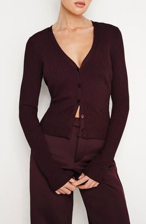 Good American Shine Rib Cardigan in Malbec003 at Nordstrom Rack, Size X-Small