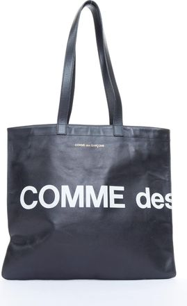 Comme Des Gar&ccedil;ons Comme Des Garcons Black Leather Huge Logo Shopper Tote Bag