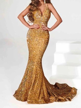 Portia & Scarlett Sequin Mermaid Evening Gown In Gold