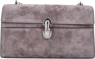 Savette Grey Symmetry Chain Detachable-Strap Suede Clutch