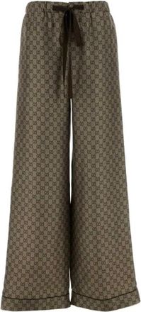 Gucci Gedrukte Silk Twill Leisure Broek - Dames - Wijde Broeken - Bruin - M - Broeken