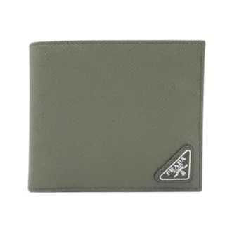 Prada Pre-owned Wallets, male, Green, Size: ONE SIZE Pre-owned Saffiano Triang Short Wallet